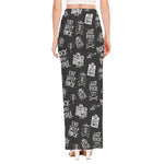 Rock And Roll Music Pattern Print High Slit Maxi Skirt