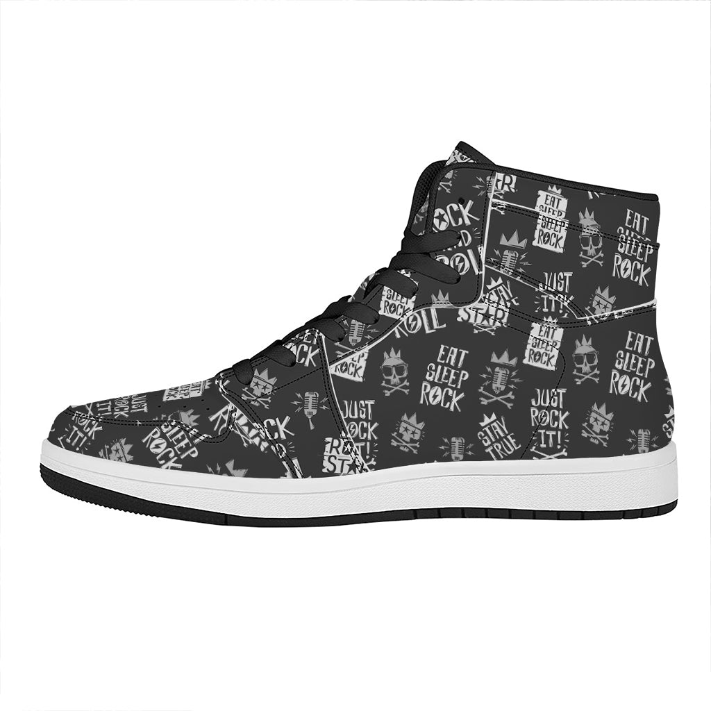 Rock And Roll Music Pattern Print High Top Leather Sneakers