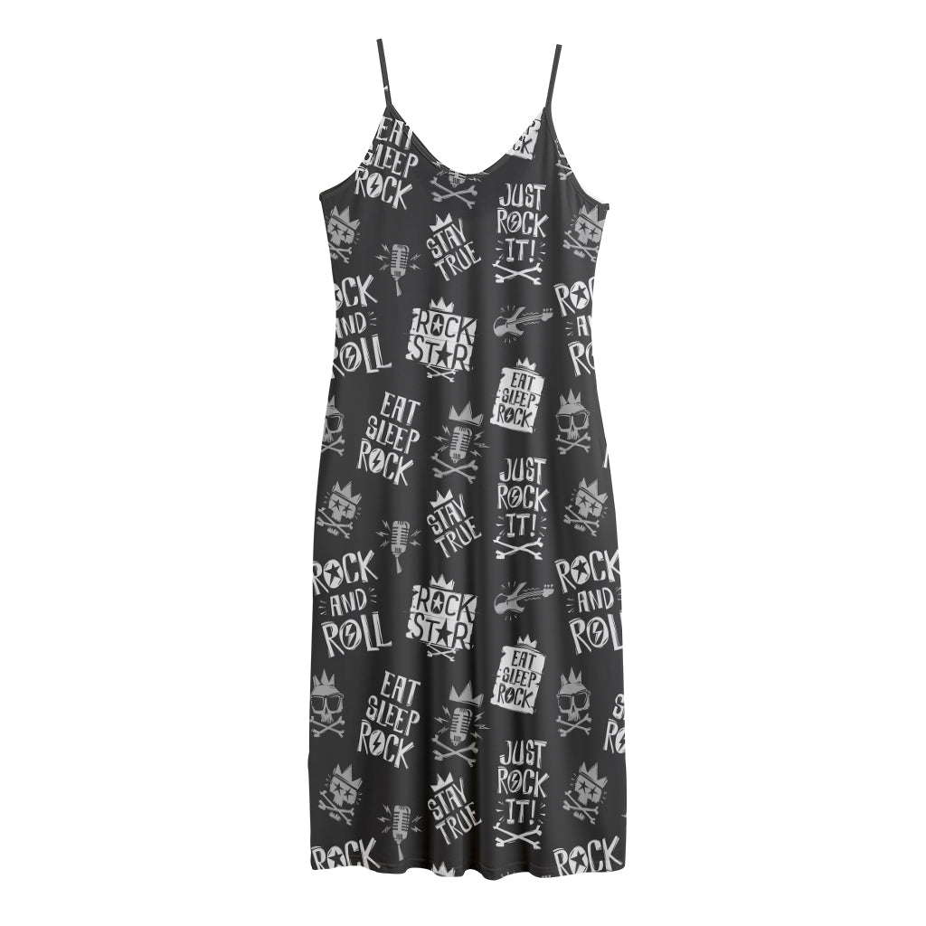 Rock And Roll Music Pattern Print Jersey Midi Cami Dress