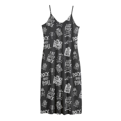 Rock And Roll Music Pattern Print Jersey Midi Cami Dress