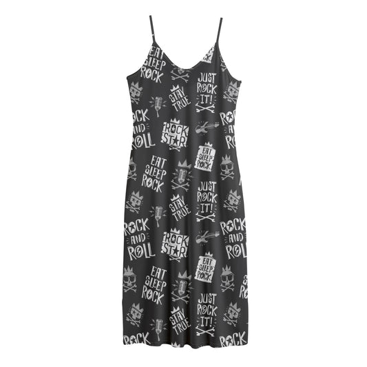 Rock And Roll Music Pattern Print Jersey Midi Cami Dress