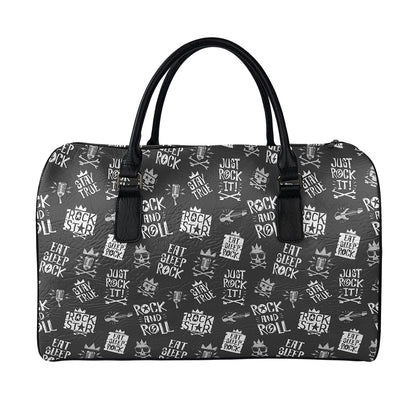 Rock And Roll Music Pattern Print Leather Duffle Bag