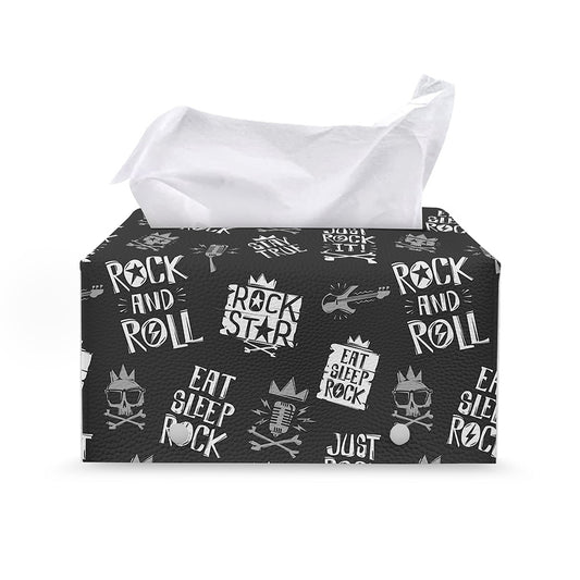 Rock And Roll Music Pattern Print Leather Tissue Box Cover