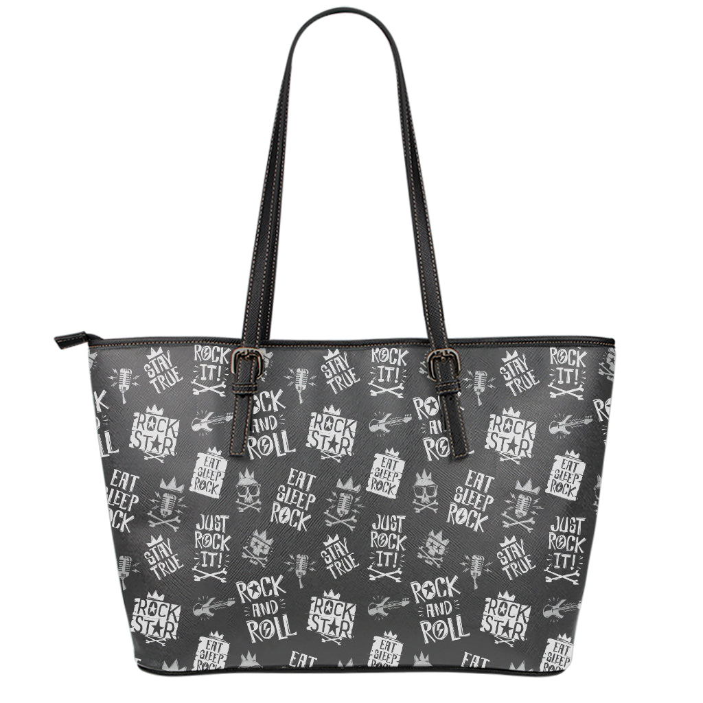 Rock And Roll Music Pattern Print Leather Tote Bag
