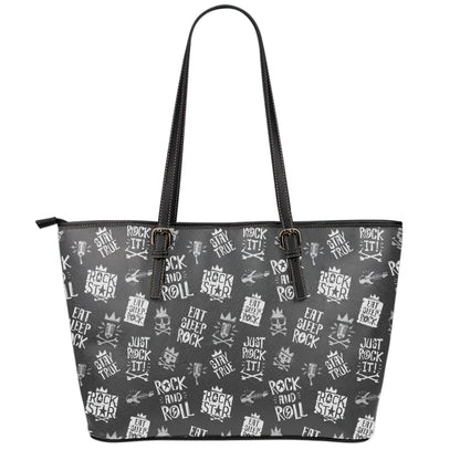 Rock And Roll Music Pattern Print Leather Tote Bag