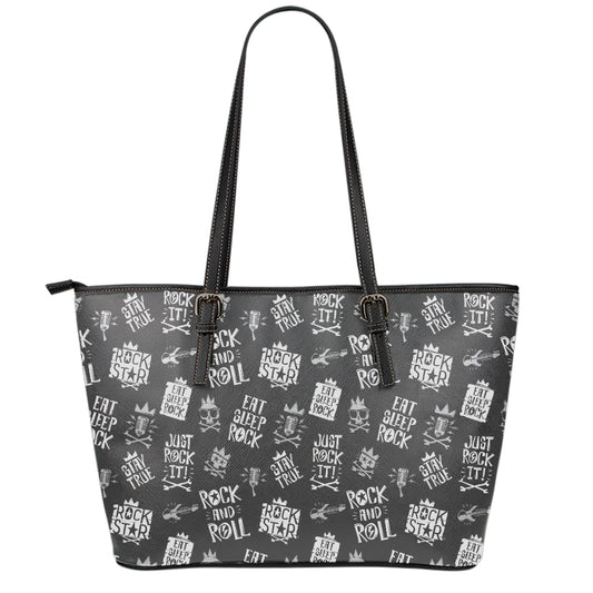 Rock And Roll Music Pattern Print Leather Tote Bag