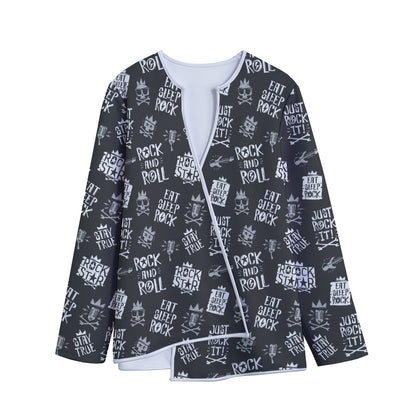 Rock And Roll Music Pattern Print Long Sleeve Short Coat