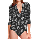 Rock And Roll Music Pattern Print Long Sleeve Swimsuit