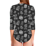 Rock And Roll Music Pattern Print Long Sleeve Swimsuit