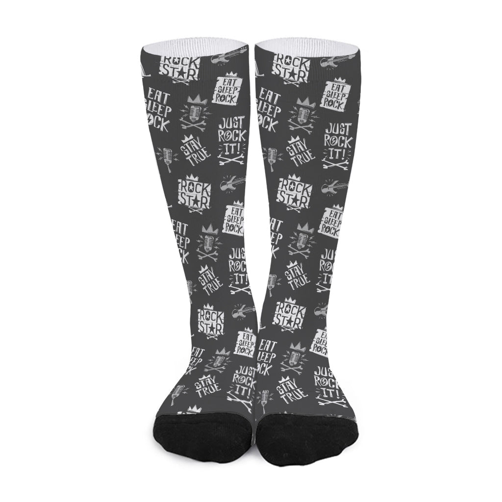 Rock And Roll Music Pattern Print Long Socks