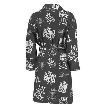 Rock And Roll Music Pattern Print Men's Bathrobe