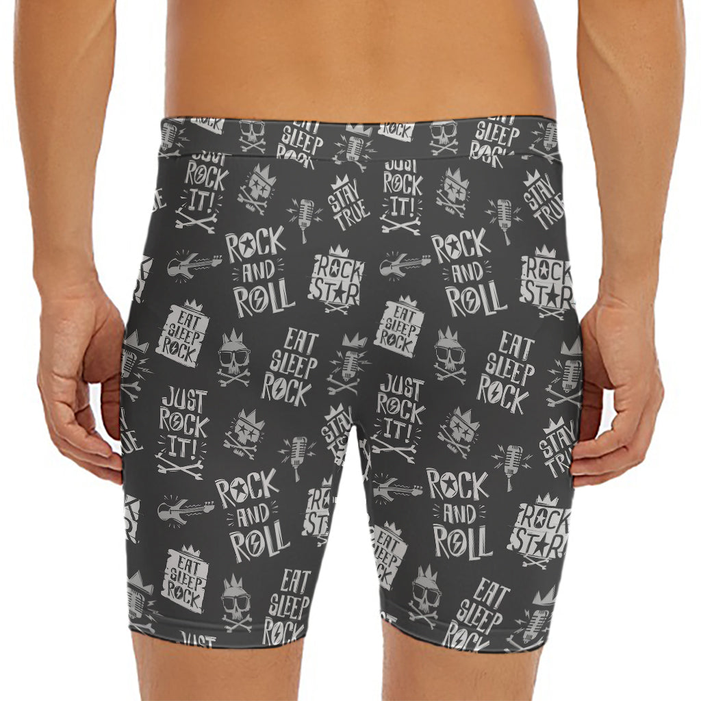 Rock And Roll Music Pattern Print Men's Long Boxer Briefs