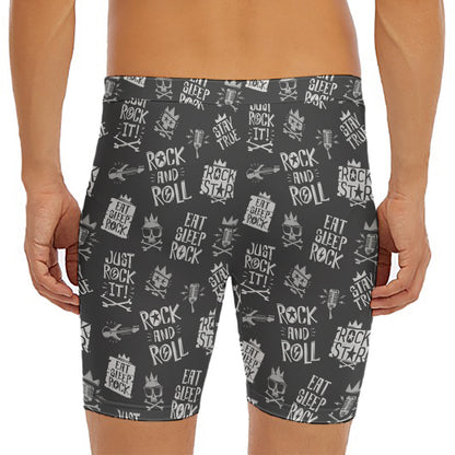 Rock And Roll Music Pattern Print Men's Long Boxer Briefs