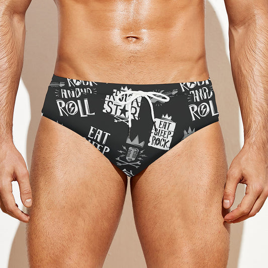 Rock And Roll Music Pattern Print Men's Swim Briefs