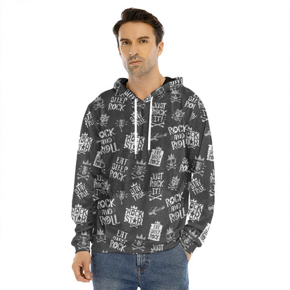 Rock And Roll Music Pattern Print Men's Velvet Pullover Hoodie
