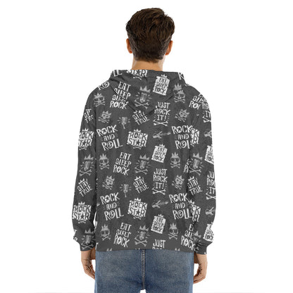 Rock And Roll Music Pattern Print Men's Velvet Pullover Hoodie