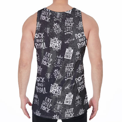 Rock And Roll Music Pattern Print Men's Velvet Tank Top