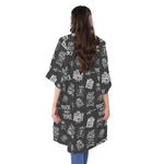 Rock And Roll Music Pattern Print Open Front Beach Cover Up