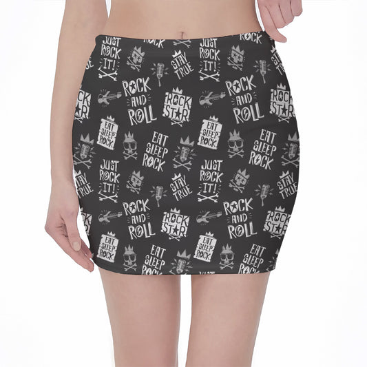 Rock And Roll Music Pattern Print Pencil Mini Skirt