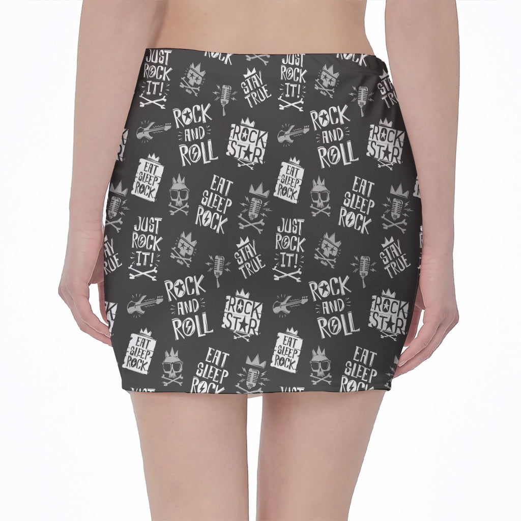 Rock And Roll Music Pattern Print Pencil Mini Skirt