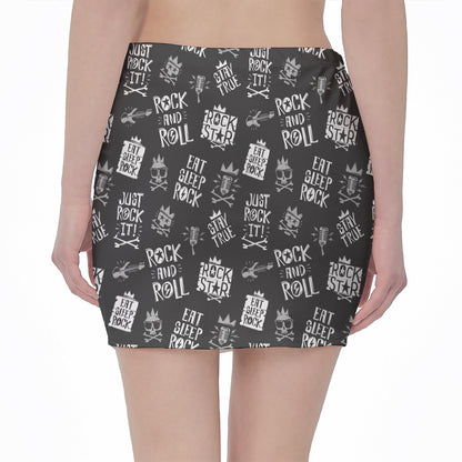 Rock And Roll Music Pattern Print Pencil Mini Skirt