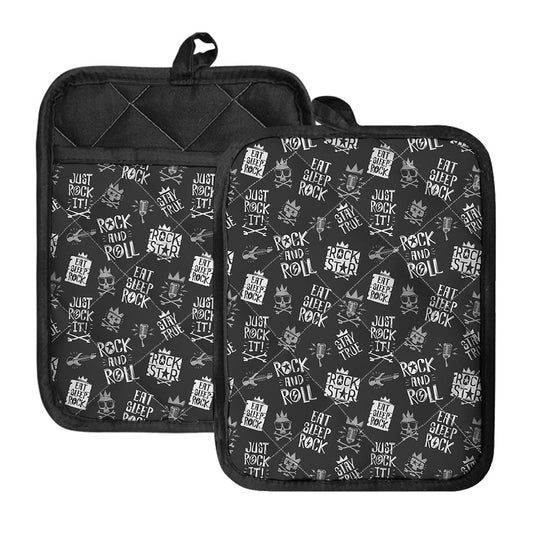 Rock And Roll Music Pattern Print Pot Holders With Pocket