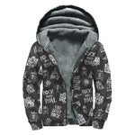 Rock And Roll Music Pattern Print Sherpa Lined Zip Up Hoodie