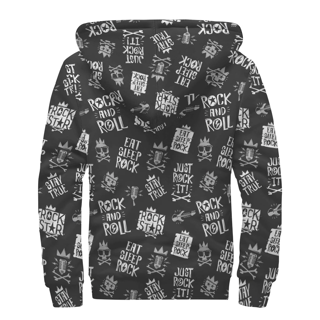 Rock And Roll Music Pattern Print Sherpa Lined Zip Up Hoodie