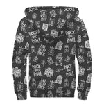 Rock And Roll Music Pattern Print Sherpa Lined Zip Up Hoodie