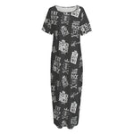 Rock And Roll Music Pattern Print Short Sleeve Long Nightdress
