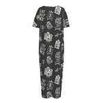 Rock And Roll Music Pattern Print Short Sleeve Long Nightdress