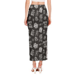 Rock And Roll Music Pattern Print Side Slit Maxi Skirt