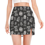 Rock And Roll Music Pattern Print Side Slit Mini Skirt