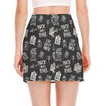 Rock And Roll Music Pattern Print Side Slit Mini Skirt