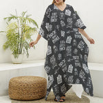 Rock And Roll Music Pattern Print Silk V-Neck Kaftan Dress