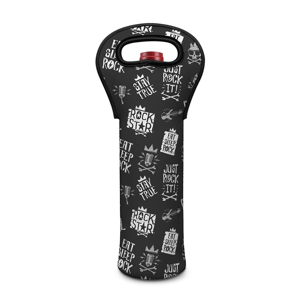 Rock And Roll Music Pattern Print Single Neoprene Wine Tote
