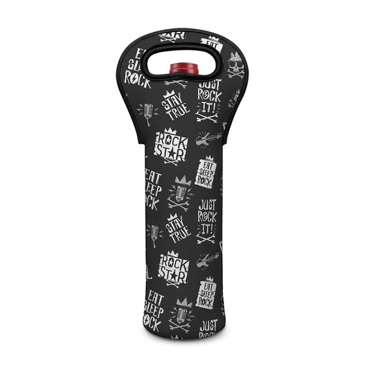 Rock And Roll Music Pattern Print Single Neoprene Wine Tote