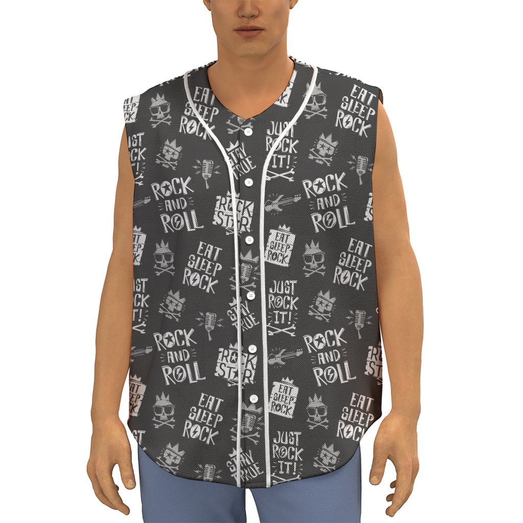 Rock And Roll Music Pattern Print Sleeveless Baseball Jersey