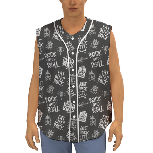 Rock And Roll Music Pattern Print Sleeveless Baseball Jersey