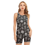 Rock And Roll Music Pattern Print Sleeveless One Piece Swimsuit