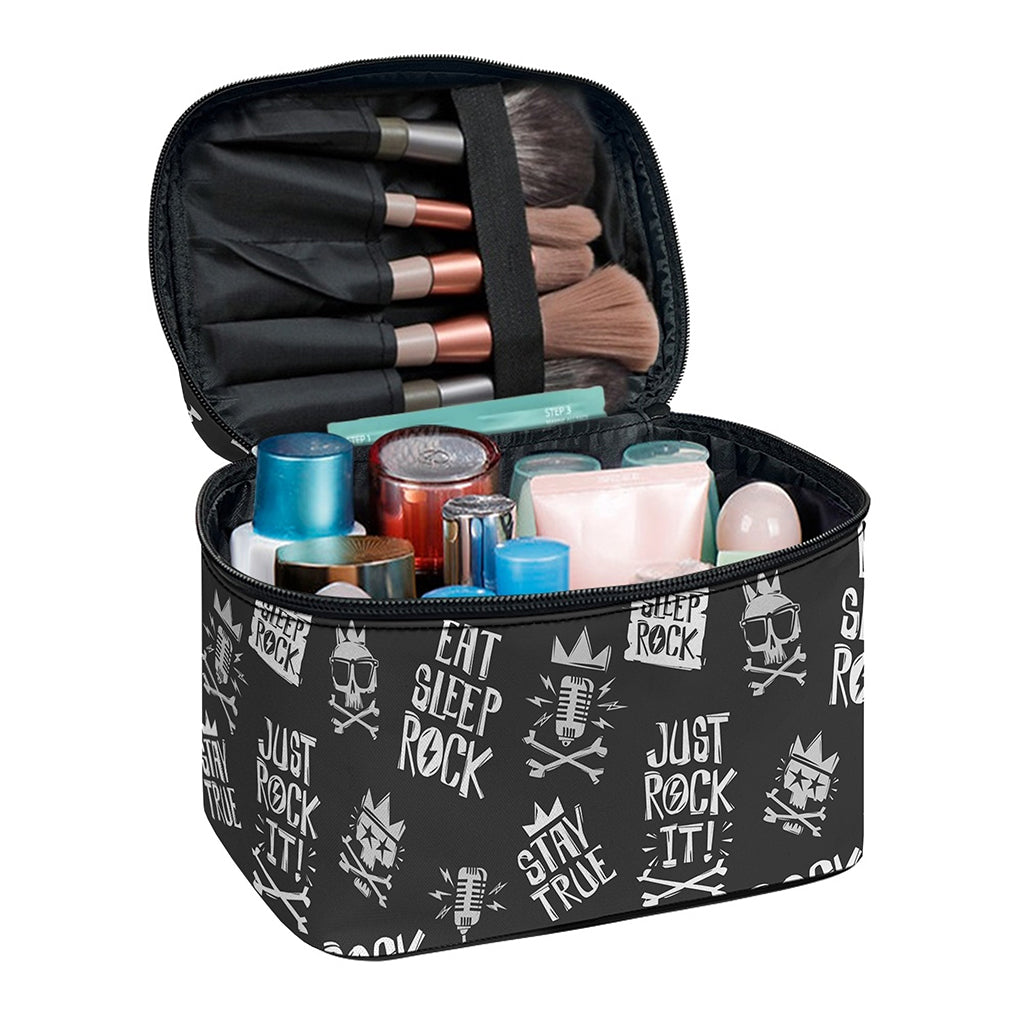 Rock And Roll Music Pattern Print Travel Makeup Bag