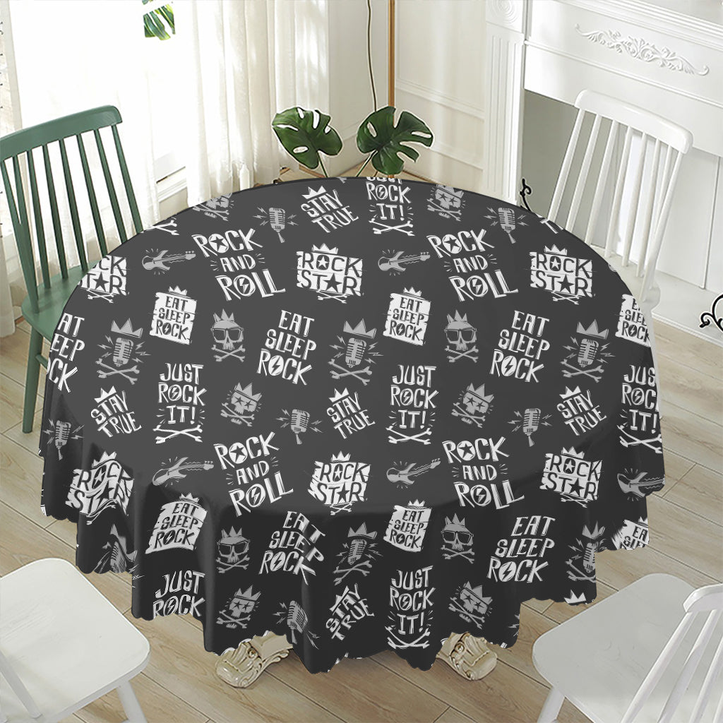Rock And Roll Music Pattern Print Waterproof Round Tablecloth