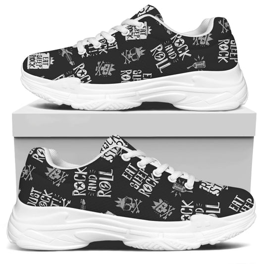 Rock And Roll Music Pattern Print White Chunky Shoes