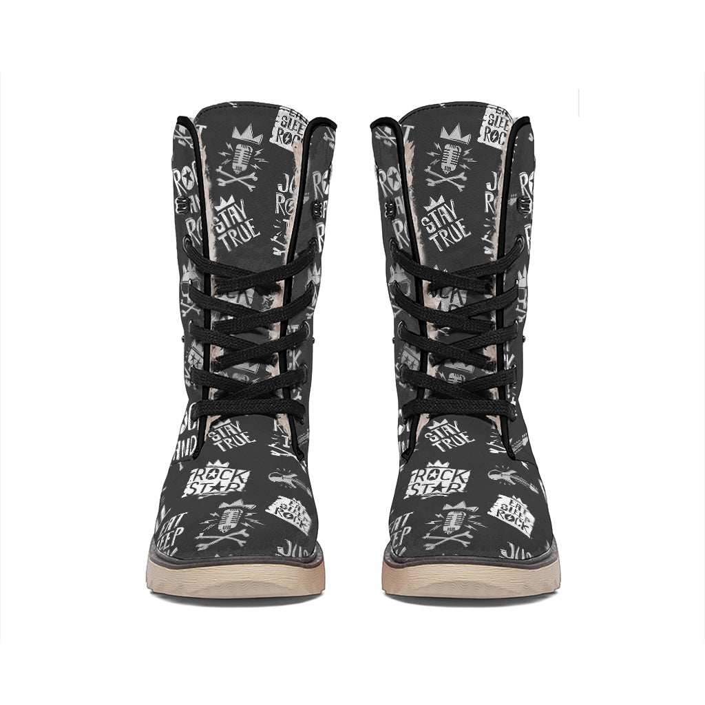 Rock And Roll Music Pattern Print Winter Boots