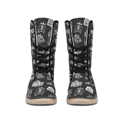 Rock And Roll Music Pattern Print Winter Boots
