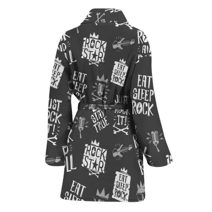 Rock And Roll Music Pattern Print Women's Bathrobe