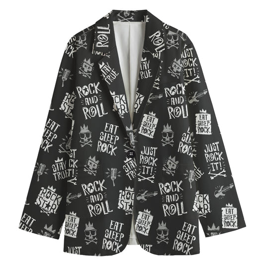 Rock And Roll Music Pattern Print Women's Blazer
