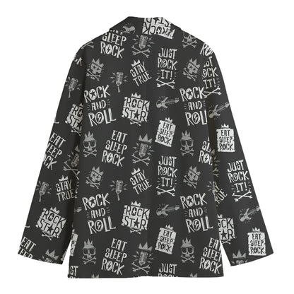 Rock And Roll Music Pattern Print Women's Cotton Blazer