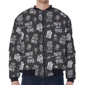 Rock And Roll Music Pattern Print Zip Sleeve Bomber Jacket
