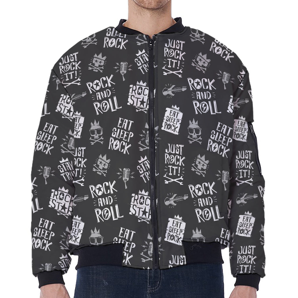 Rock And Roll Music Pattern Print Zip Sleeve Bomber Jacket